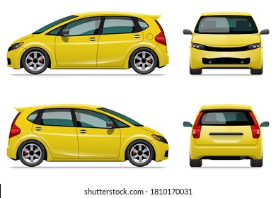 VECTOR EPS10 - plantilla de coche de respaldo amarillo, aislado en fondo blanco.