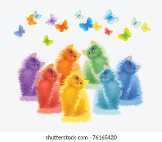 Vector EPS10/Seven cats - Rainbow