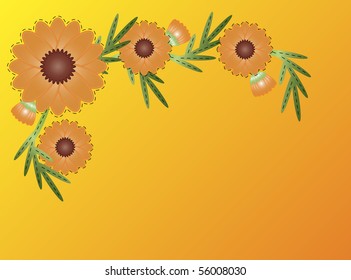 Vector eps8 Orange zinnia or mum flower border on yellow blend to orange copy space.