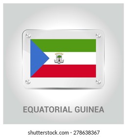 Vector Equatorial Guinea Flag glass plate with metal holders - Country name label in bottom - Gray background vector illustration