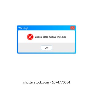 Vector Error Message, Warning Pop-up Window, Vintage User Interface, Isolated On White Background Frame.