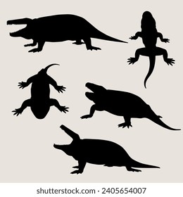 Vector Eryops dinosaur silhouette set