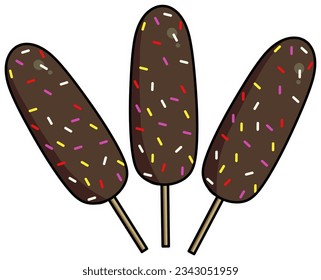 Vector of Es kulkul or es kul kul, bananas skewered with ice sticks, coated with chocolate and sprinkles and then frozen and then enjoyed like popsicles