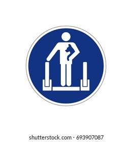 VECTOR. Escalator sign icons on blue / white background. Man with a pet. For safe work. For any use. Warns!