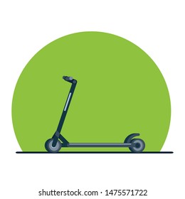 Vector e-scooter flat illustration with a green background