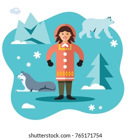 Vector Eskimo. Flat style colorful Cartoon illustration.