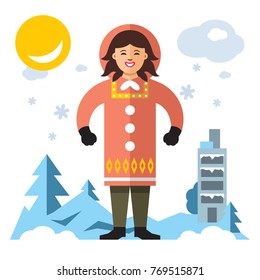 Vector Eskimo. Flat style colorful Cartoon illustration.