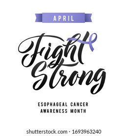 Vector Esophageal Cancer Awareness Calligraphy Poster Design. Stroke Violet Ribbon. April is Cancer Awareness Month.