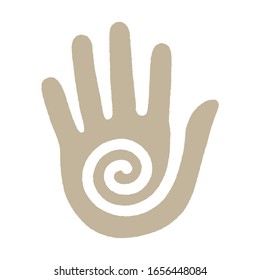 Icono vectorial esotérico mano con espiral. Aislado sobre fondo blanco