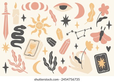 Vector esoteric set with magical symbols. Spiritual objects  illustrations