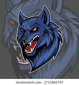 Logotipo de la cabeza del lobo del E-sport del Vector en azul marino