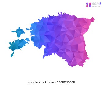 Vector Estonia map colorful polygon triangle mosaic with white background. style gradient.