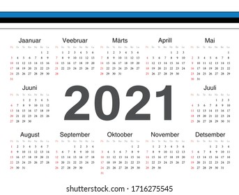 Vector Estonian circle calendar 2021. Week starts from Sunday.