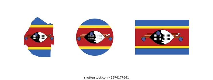 Vector Eswatini National Flag icon collection. Flag set of Eswatini various styles.