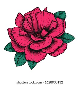 Vector etching handdrawn tatoo style rose illustration. Great for fabric, print and invitation.