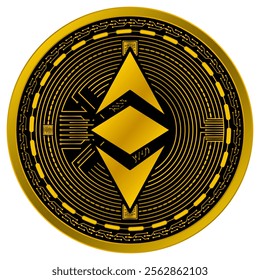 Vector of Ethereum Classic Digital Currency in gold and black colors on a white background.