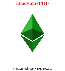Vector Ethereum (ETH) digital cryptocurrency logo. Ethereum (ETH) icon. Vector illustration isolated on white background.