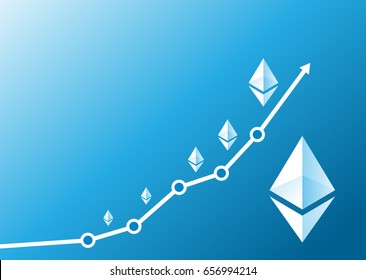 Vector ethereum growth graph on blue background. Ethereum hype concept vector illustration with blank space for text.	