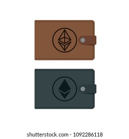 Vector ethereum wallet with coins, cryptocurrency in the wallet. Ethereum coins in the wallet vector illustration