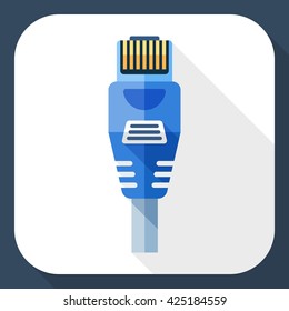 Vector Ethernet Connector with Cable icon. Ethernet Connector with Cable simple icon in flat style with long shadow