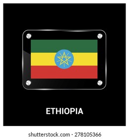 Vector Ethiopia Flag glass plate with metal holders - Country name label in bottom