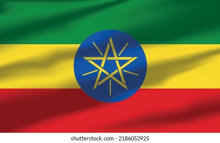 Vector Ethiopia Flag Waving Realistic Flowing Flags