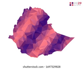 Vector de Etiopía mapea el colorido mosaico del triángulo rojo polígono con fondo blanco. degradado de estilo.