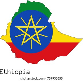 Vector Ethiopia map silhouette, painted in colors of a national flag