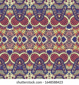 Vector Ethnic Abstract Seamless Festive pattern background ornamental. Vector illustration. Textile fabric ikat design in folk art style
