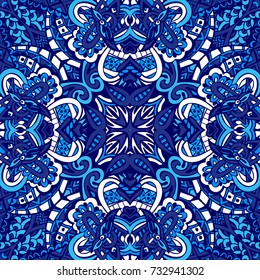 Vector Ethnic Abstract Seamless Festive pattern background ornamental. blue paisley geometric surface design