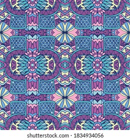 Vektor Ethnische Abstrakte Nahtlose Vintage Muster Hintergrund Zierarbeit. Vektorgrafik. Textile Gewebe ikat Design farbige Doodle-Kunst stilisiert