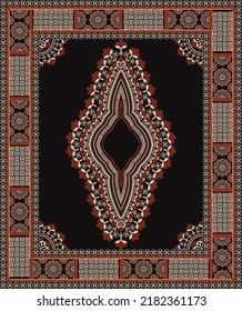 Vector étnico africano dashiki patrón tradicional de flor color rojo-oro sobre fondo negro. Moda de camisas de arte tribal. Ornamentos de bordado de cuello.