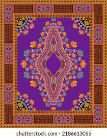 Vector étnico de los dashiki africanos tradicional colorido color morado-amarillo fondo de la flor. Moda de camisas de arte tribal. Ornamentos de bordado de cuello.