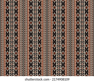 Vector ethnic aztec geometric shape embroidery red-black color stripes seamless pattern background. Use for fabric, textile, interior decoration elements, upholstery, wrapping.