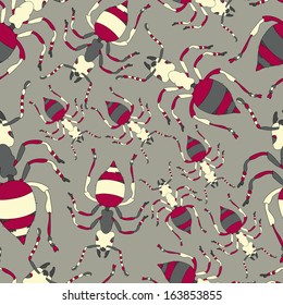 Vector ethnic background with spiders. Seamless pattern can be used for wallpapers, pattern fills, web page background,surface textures.Bright children's cartoon  ethnic spiders.