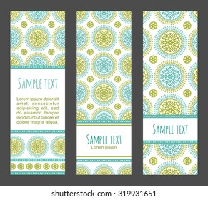 Vector ethnic banners set. Traditional orient floral mandala design
