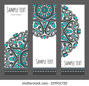 Vector ethnic banners set. Traditional orient floral mandala design
