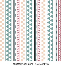 Vector ethnic boho seamless pattern in maori style. Geometric border with decorative ethnic elements. Pastel colors horizontal pattern.