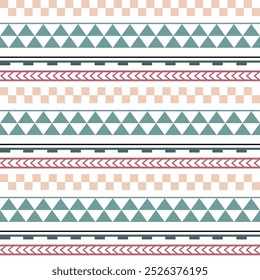 Vector ethnic boho seamless pattern in maori style. Geometric border with decorative ethnic elements. Pastel colors horizontal pattern.