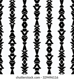 Vector Ethnic Brush Strokes Vertical Pattern. Black and white ornament, decorated background. Vertical painted seamless pattern. Grunge design for fabric print, paper card, table cloth.
