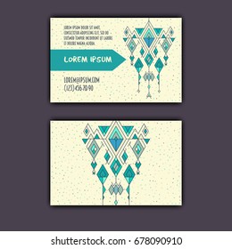 Vector ethnic business card template with tribal geometric element.