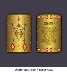 Vector ethnic business card template with tribal geometric element.