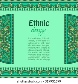 Vector ethnic card  design. Traditional orient floral mandala