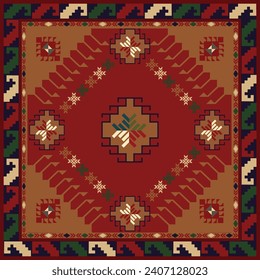 vector ethnic carpet motif pattern, rug motif, tribal pattern