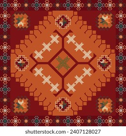vector ethnic carpet motif pattern, rug motif, tribal pattern