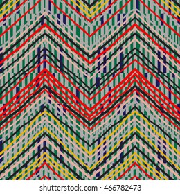 Vector ethnic chevron pattern with thin zigzag lines. Colorful print geometric print with tribal motifs. Native textiles and fabric designs. Seamless hand drawn background