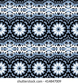 Vector ethnic colorful bohemian pattern in grey, black white with abstract ethnic flowers. Geometric boho chic background with Arabic, Indian, Moroccan, Aztec ethnic motifs. Bold bohemian tribal print