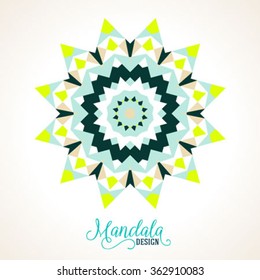Vector ethnic colorful bohemian round ornament in bright colors. Big abstract flower or mandala with stars, triangles. Geometric boho background with Arabic, Indian, Moroccan, Aztec motifs. 