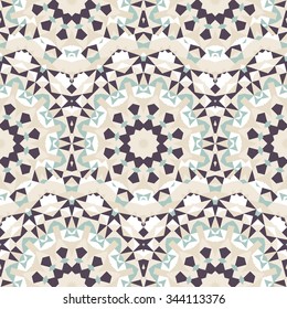 Vector ethnic colorful pattern in organic colors with abstract flowers & suns. Geometric background with Scandinavian, Nordic, Russian, Slavic motif. Bold print with stars, mandalas, triangle, polygon