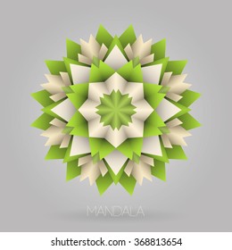 Vector ethnic colorful round ornament. Paper mandala flower with triangles. Geometric background with Arabic, Indian, Moroccan, Aztec motifs. Modern banner design template, vector illustration.